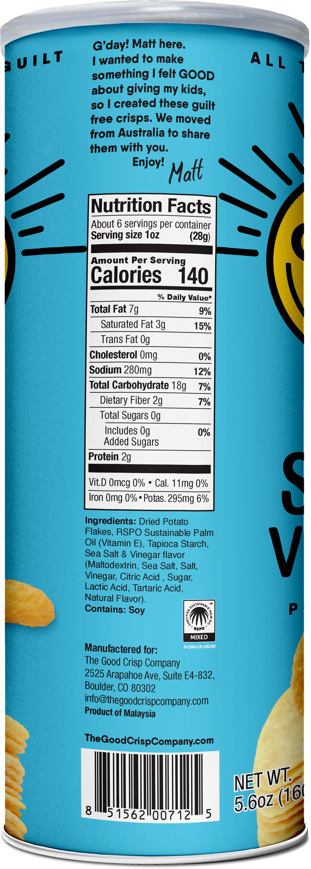 Sea Salt & Vinegar Chips - TALL Can