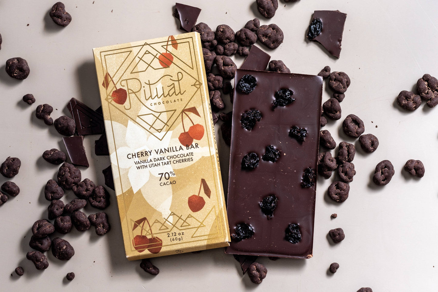Cherry Vanilla Dark Chocolate Bar 70% Cacao