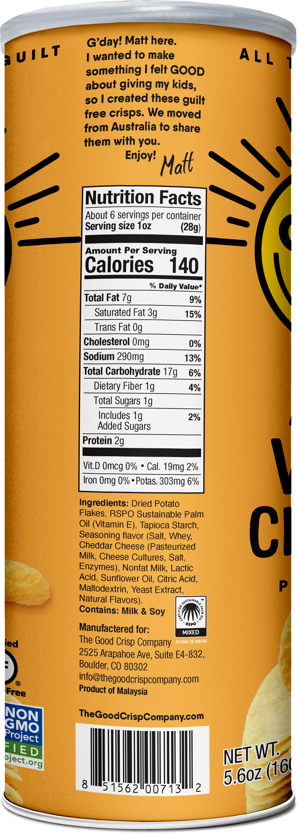 Aged White Cheddar Chips - Tall Cans