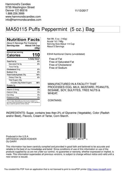 All-Natural Classic Candy - Puffs - Peppermint -5oz Gift Bag