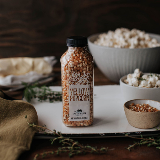 Yellow Bottled Popcorn Kernels.- Non-GMO, Locally Grown