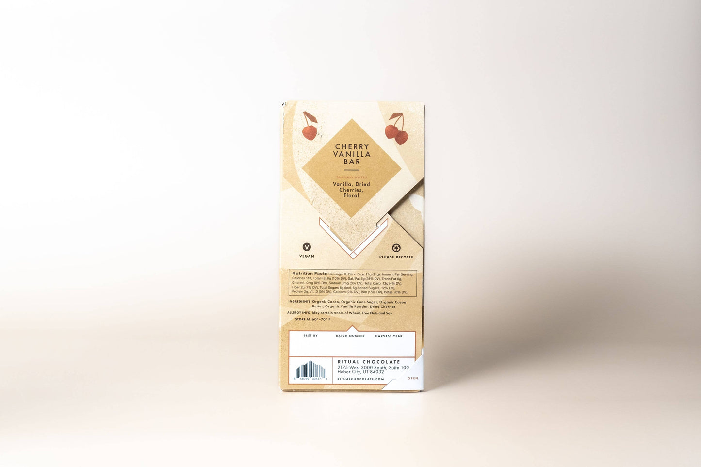 Cherry Vanilla Dark Chocolate Bar 70% Cacao