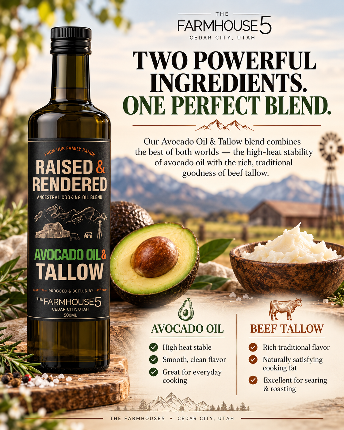 Raised & Rendered - Organic Avocado Oil & Tallow Cooking Blend