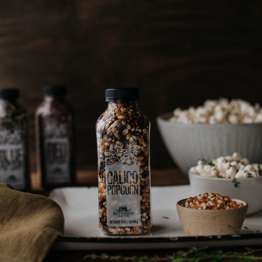 Calico Bottle Popcorn Kernels - Red, Yellow, Blue Kernel Mix