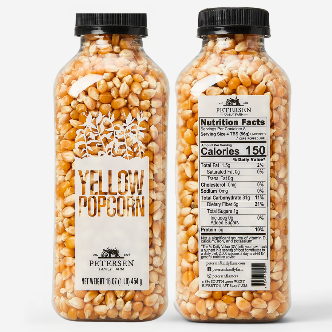 Yellow Bottled Popcorn Kernels.- Non-GMO, Locally Grown