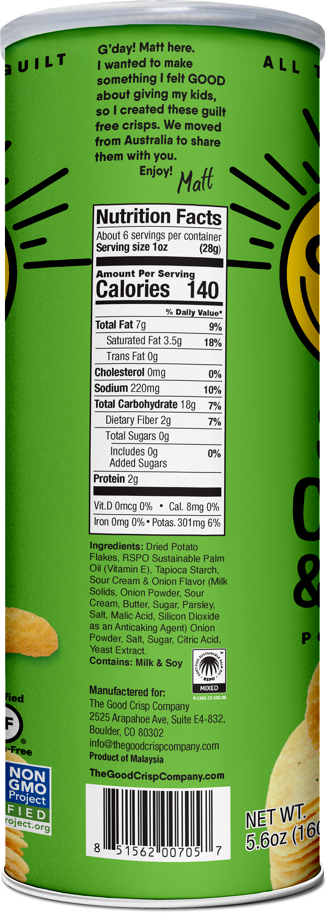 Sour Cream & Onion Chips - TALL Can