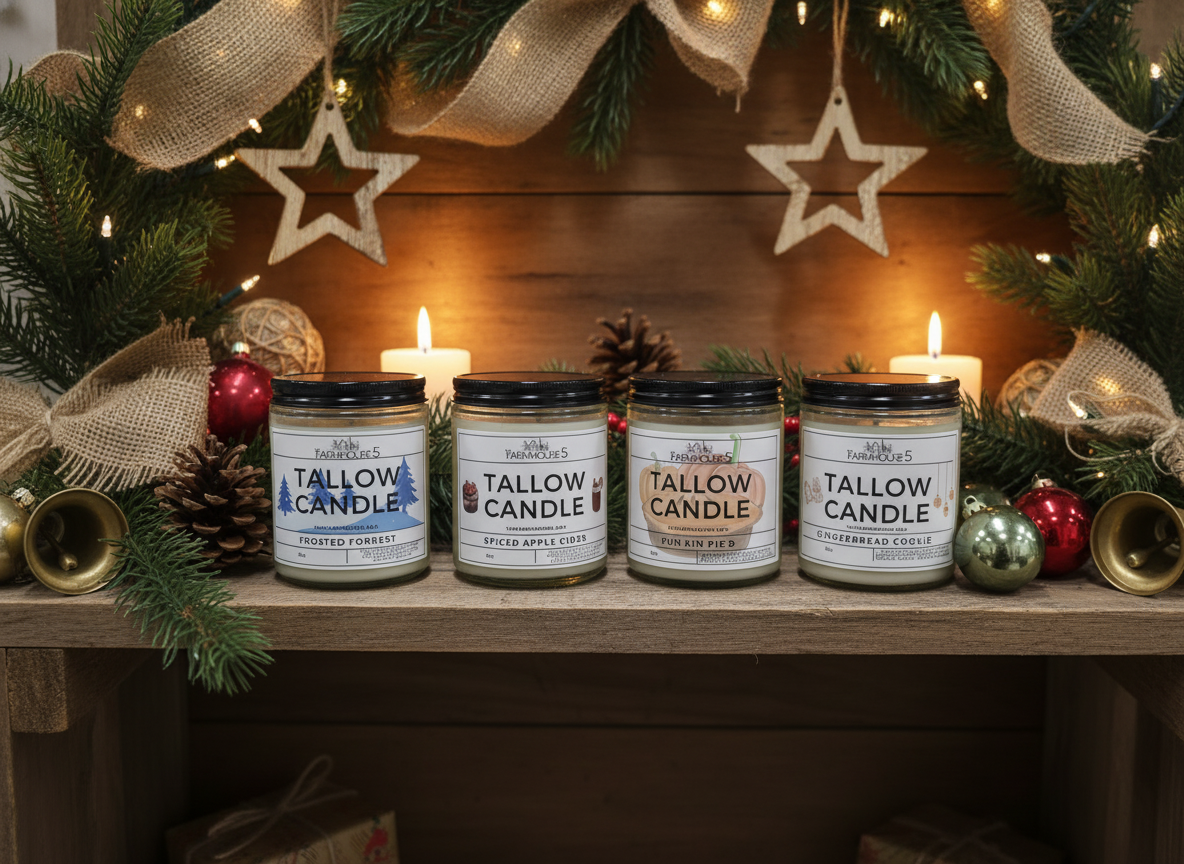 Seasonal Candles Rustic Christmas Display